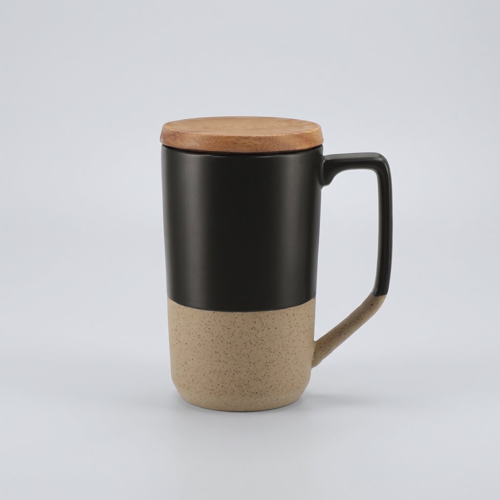 Taza en cerámica con tapa de madera